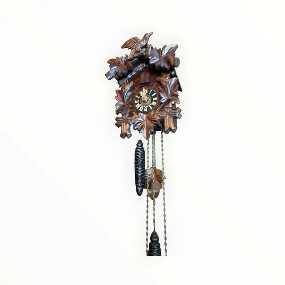 Black Forest Cuckoo Clock Hand Carved 5 Leaves and Bird Made in Germany VdS
